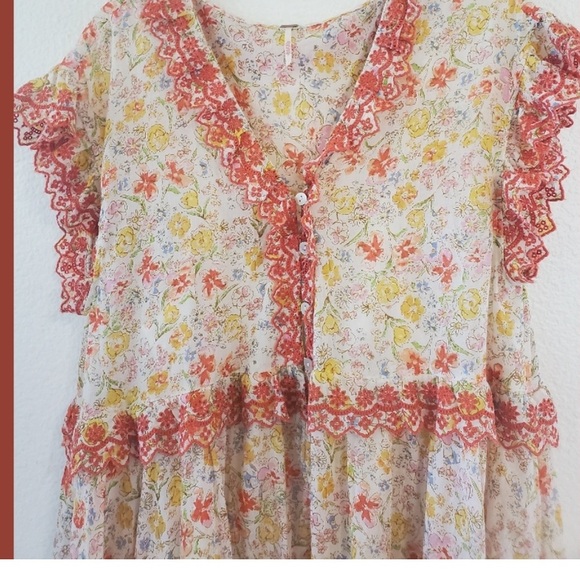 Free People Floral Maxi Dress with Red and Yellow Accents - Picture 6 of 7